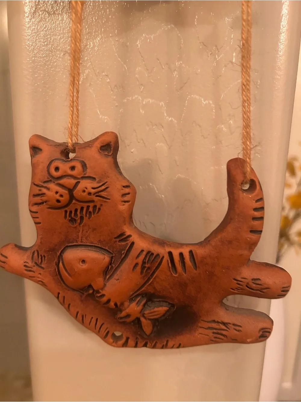 Hand Crafted Terracotta-Style Orange Cat Trio Hanging Wall Art